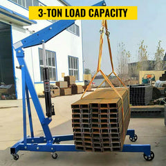 Hydraulic Long Ram Jack, 3 Tons/6600 lbs Capacity, with Single Piston Pump and Clevis Base, Manual Cherry Picker w/Handle, for Garage/Shop Cranes, Engine Lift Hoist, Black