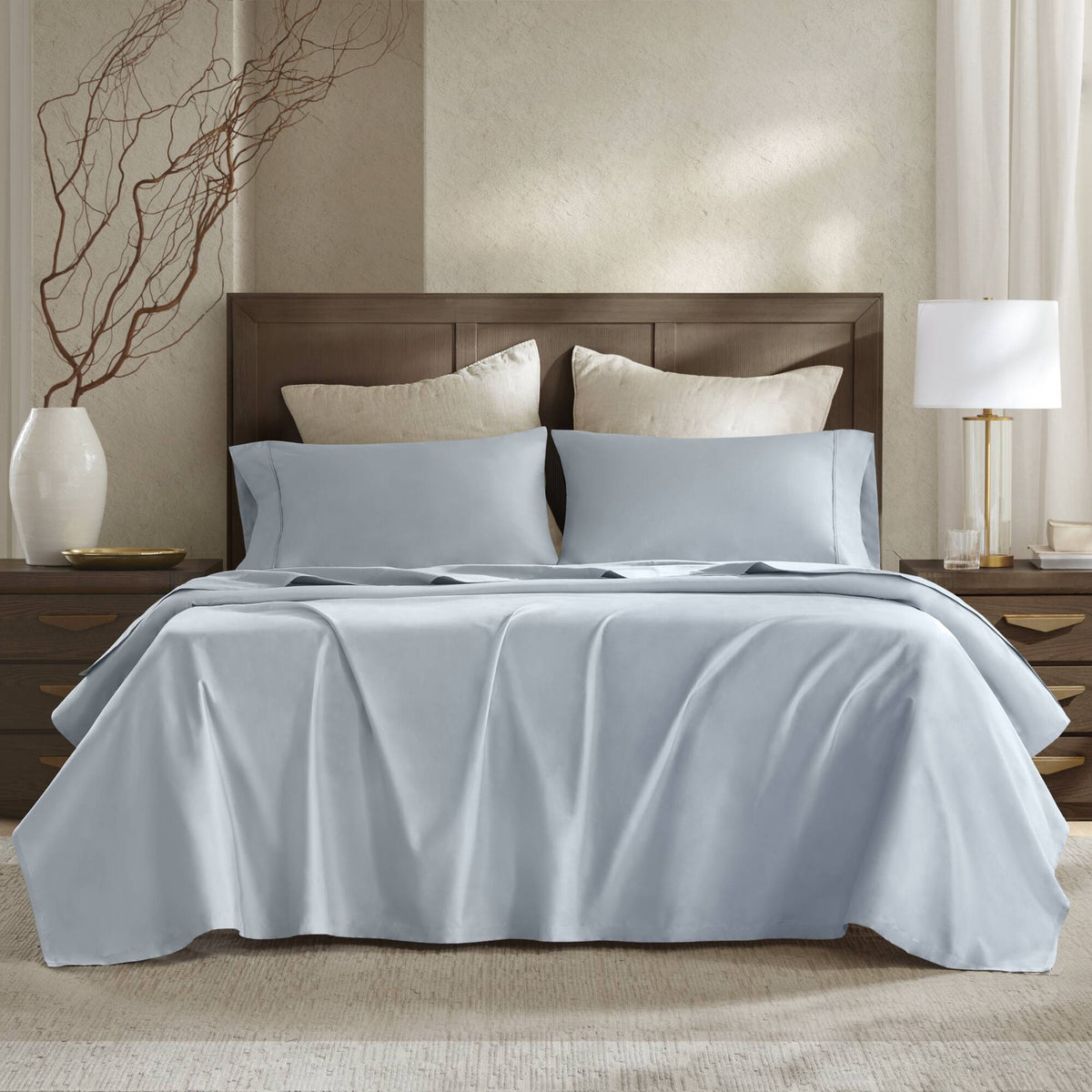 4 Pieces Queen Sateen Sheet Set,Blue