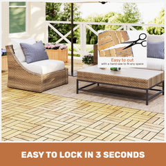 20 PCS Interlocking Deck Tiles Checker Pattern, 12" x 12" Square Yellow Acacia Hardwood Outdoor Flooring for Patio, Bancony, Pool Side,...