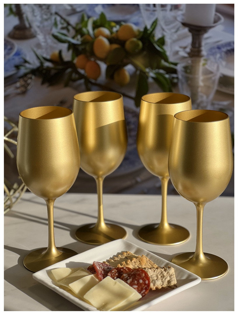 Metallic Gold Color Plastic Wine Glasses Set of 4 (12oz), BPA Free Acrylic Wine Glass Set, Unbreakable Red Wine Glasses, White Wine Glasses