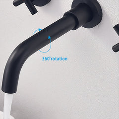 Wall Mounted Dual Handle Bathroom Sink Faucet with Pop-Up Drain (No Overflow)