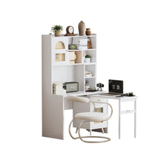 Computer Desk with 90 Degree Rotating Desktop, 43x70 Inch Office Desk with Storage Drawer and Cabinets, Gaming Desk with Shelves, Writing Desk for Study, Work Desk for Home
