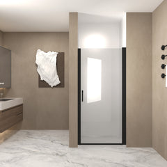 28"x 72" Pivot Shower Door, Matte Black Aluminum Frame, Half Frame ,1/4"(6mm) Tempered Glass Explosion Proof Film,Stainless Steel Handle