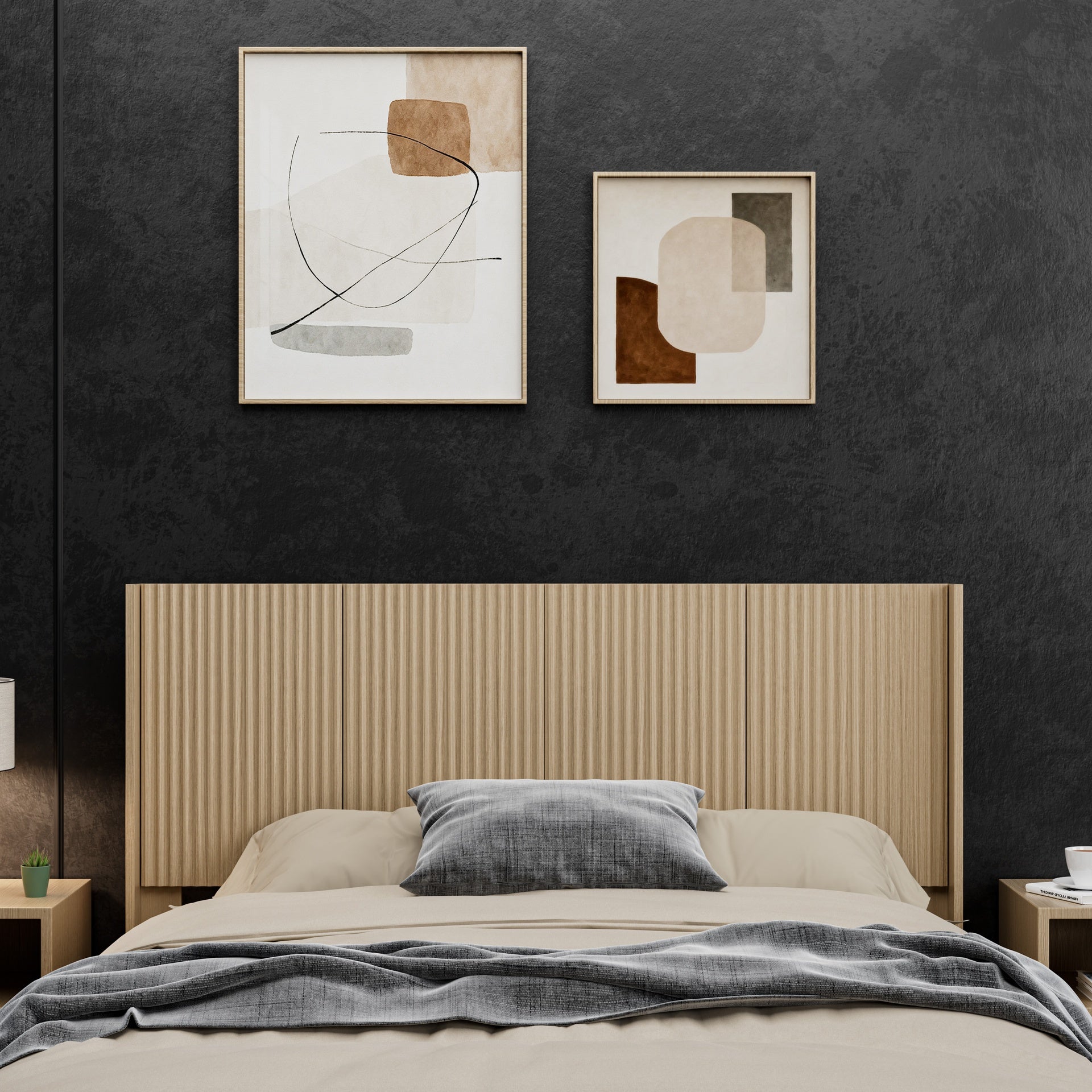 Wood Headboard Queen Size, 64.4" Wide Wooden Queen Headboard Only, Modern Farmhouse Headboards, Wall Mounted Fluted Panel, Wingback Boho Headboards, Natural Oak