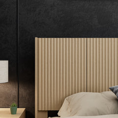 Wood Headboard Queen Size, 64.4" Wide Wooden Queen Headboard Only, Modern Farmhouse Headboards, Wall Mounted Fluted Panel, Wingback Boho Headboards, Natural Oak