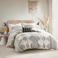 Full/Queen 4 Piece Printed Duvet Cover Set with Throw Pillow