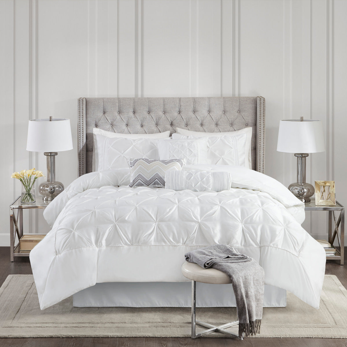7 Piece Tufted Comforter Set White King