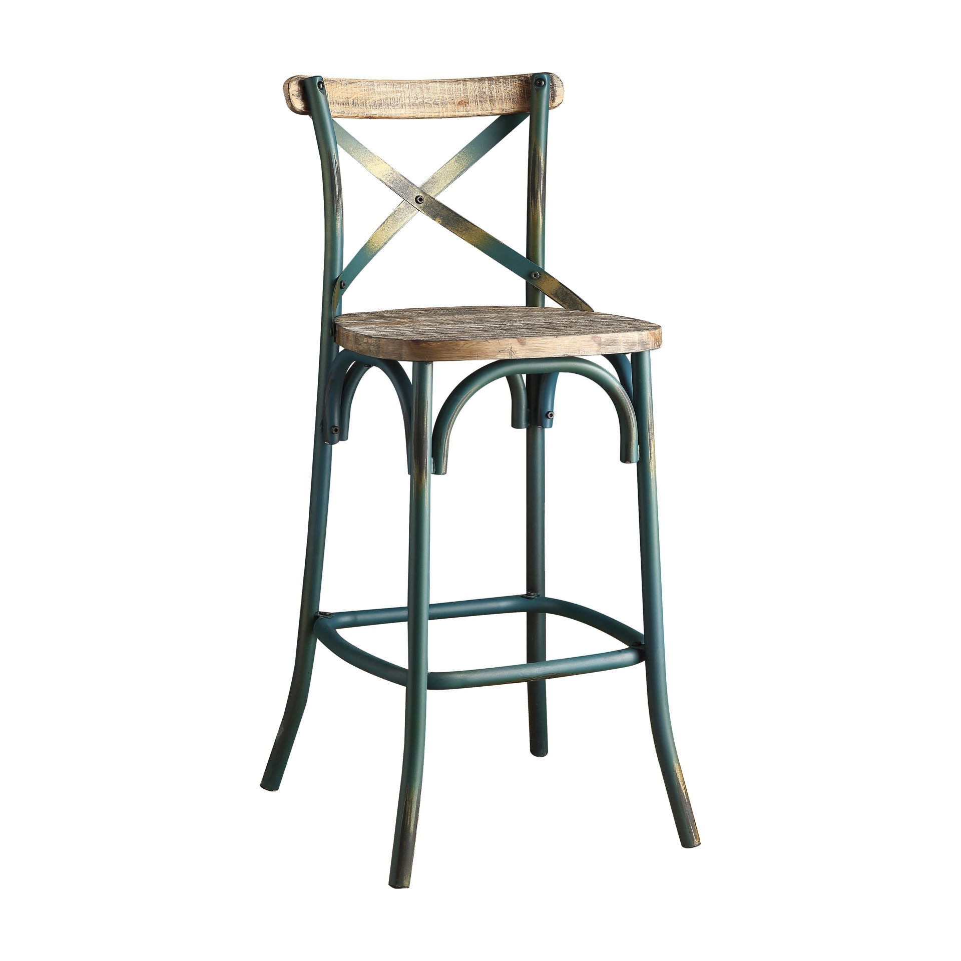 Zaire Antique Turquoise & Antique Oak Finish Bar Chair