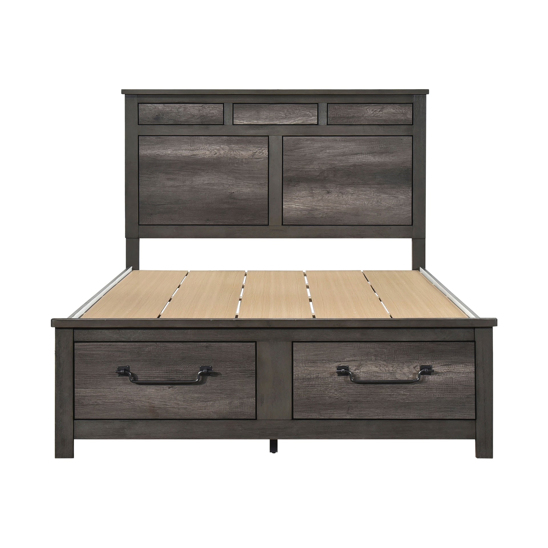 1pc Gray Finish Queen Platform Bed with Footboard Storage Wooden Furniture Traditional Design