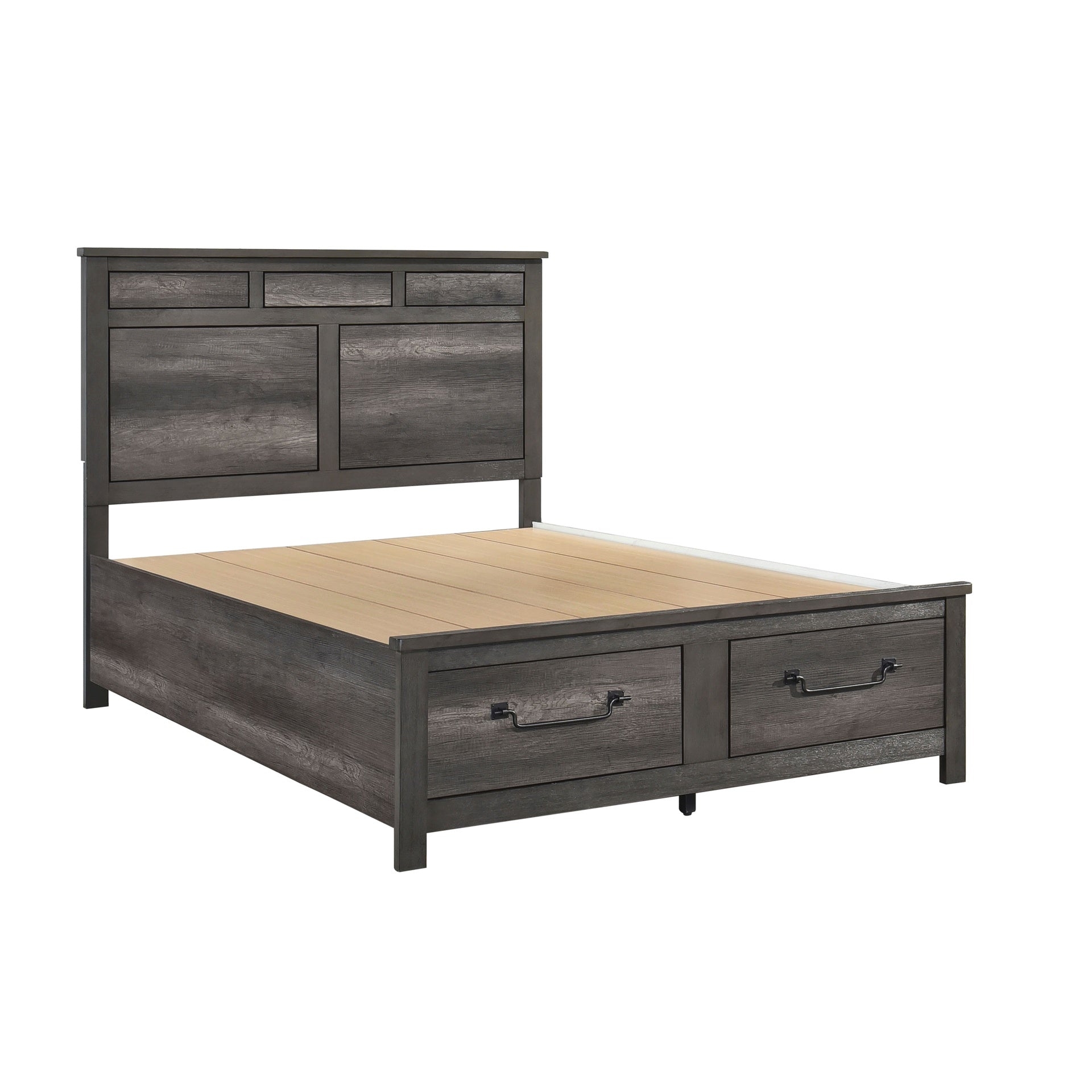 1pc Gray Finish Queen Platform Bed with Footboard Storage Wooden Furniture Traditional Design