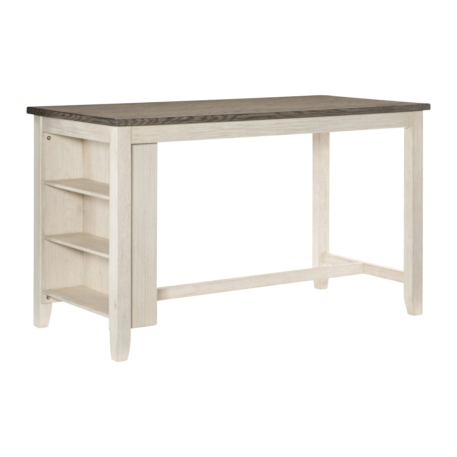 Antique White Finish 5pc Counter Height Set Multifunctional Counter Height Table with 4 Stools Brown Fabric Upholstered Nailhead Trim Dining Room Furniture