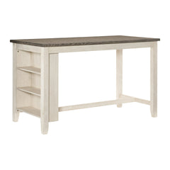 Antique White Finish 5pc Counter Height Set Multifunctional Counter Height Table with 4 Stools Brown Fabric Upholstered Nailhead Trim Dining Room Furniture