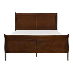 Brown Cherry Finish Louis Philippe Style 1pc Queen Size Sleigh Bed Traditional Design