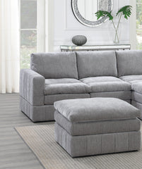 Contemporary 5pc Set Modular Sectional Set 2x One Arm Chair / Wedge 1x Armless Chair 2x Ottoman Granite Color Morgan Fabric Plush Living Room Furniture