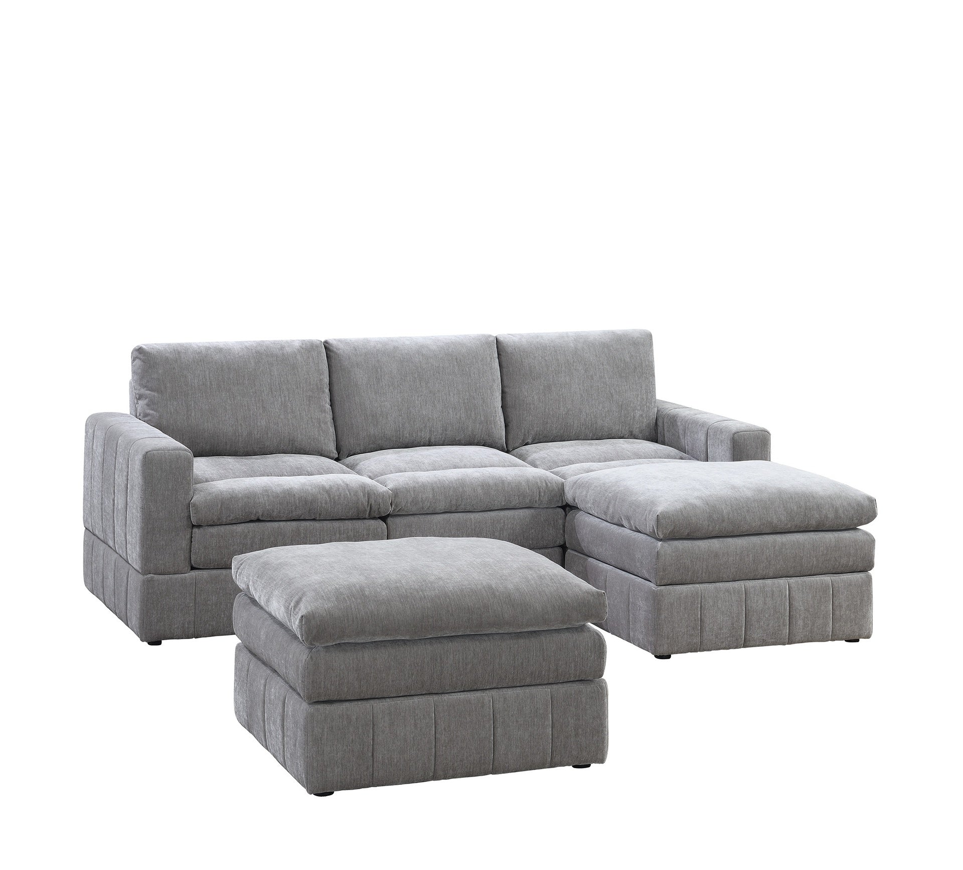 Contemporary 5pc Set Modular Sectional Set 2x One Arm Chair / Wedge 1x Armless Chair 2x Ottoman Granite Color Morgan Fabric Plush Living Room Furniture