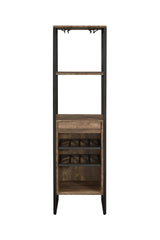 Weathered Oak and Black Wine Rack with 1 Drawer