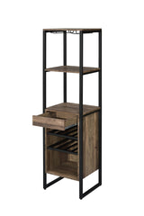 Weathered Oak and Black Wine Rack with 1 Drawer