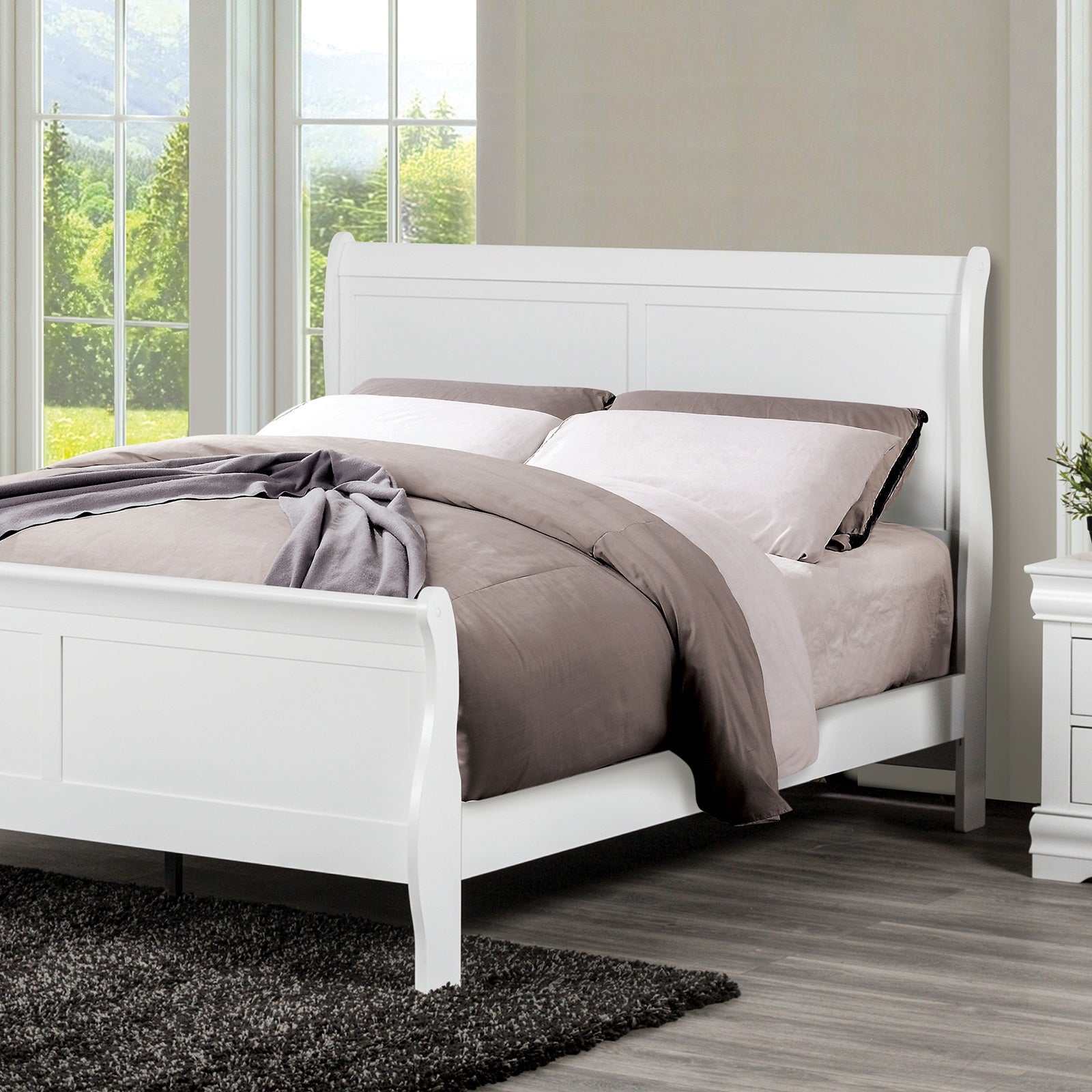 Classic White Sleigh 1pc Twin Size Bed Bedroom Furniture Louis Phillipe Bed Bracket Feet Wooden