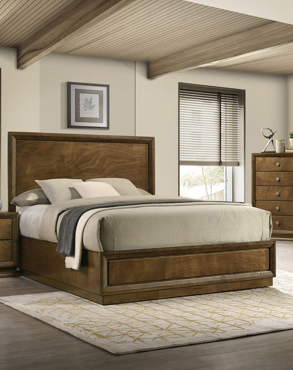 Strong Look Transitional Style 1pc Twin Size Bed Walnut Wooden Panel Bedframe High HB Bedroom Furniture