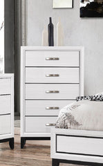 1pc Contemporary 5-Drawer Tall Chest White Finish Wooden Bedroom Furniture