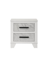 White Color 1pc Nightstand Black Bar Pulls Bedside Table Metal Center Glide Faux Marble Insert Bedroom Rubberwood