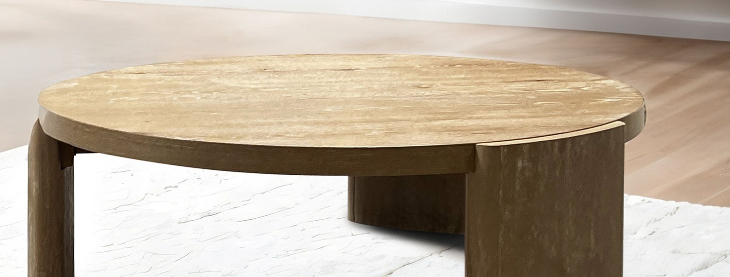 Modern Contemporary Style 1pc Round Coffee Table Panel Base Rubberwood Oak Finish