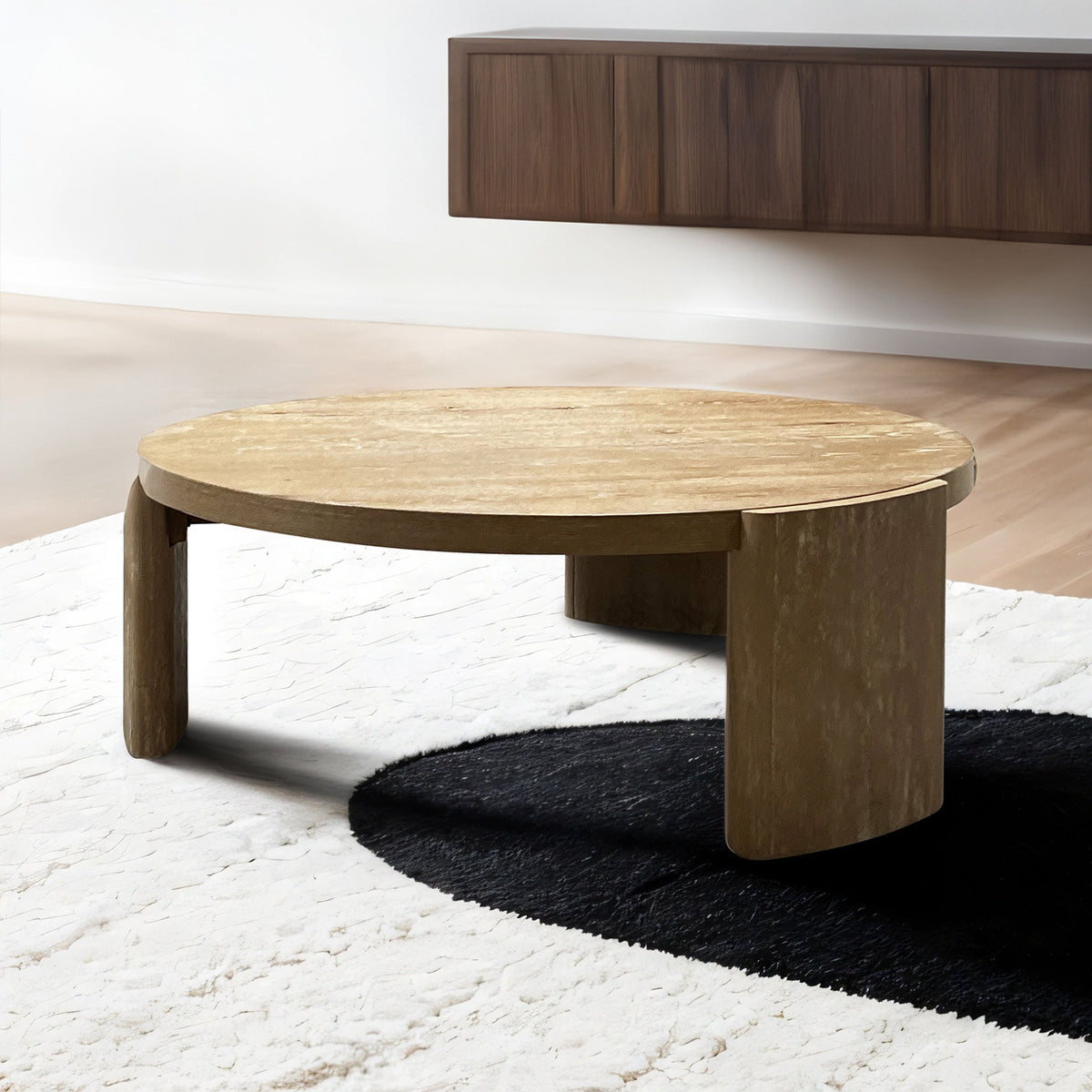 Modern Contemporary Style 1pc Round Coffee Table Panel Base Rubberwood Oak Finish