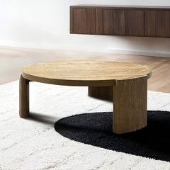 Modern Contemporary Style 1pc Round Coffee Table Panel Base Rubberwood Oak Finish