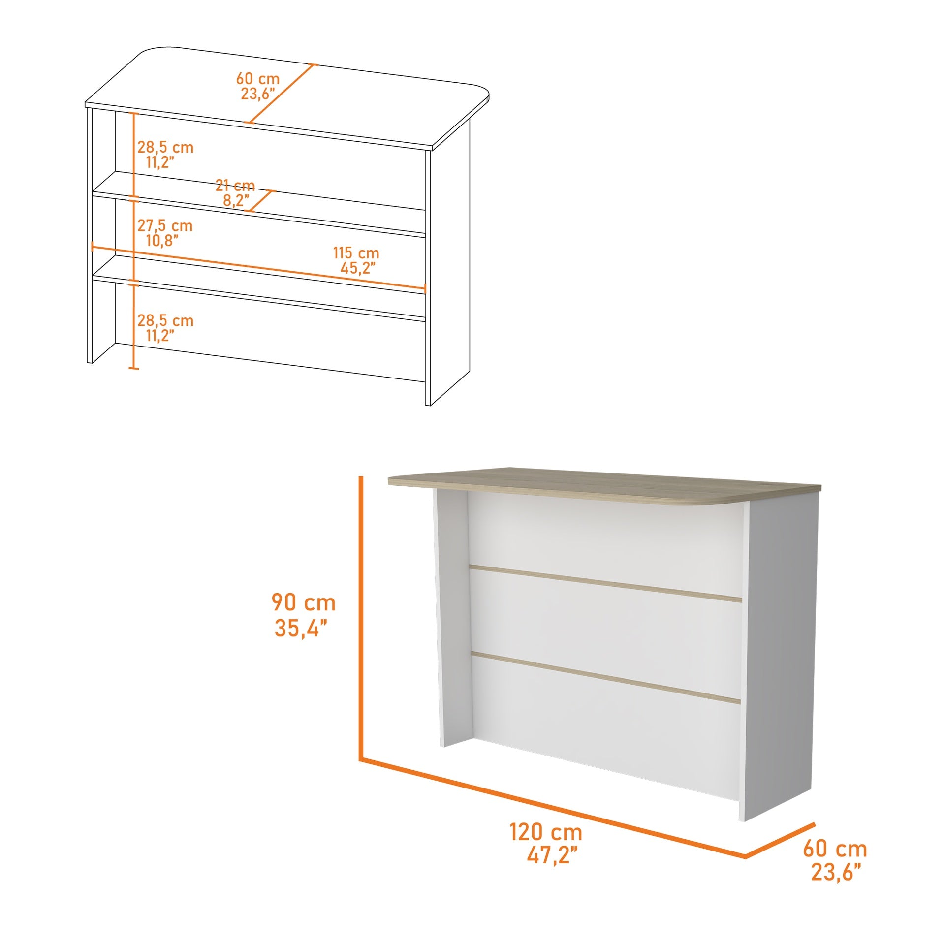 Crete Kitchen Island, Kitchen Bar with 3-Tier Shelves
