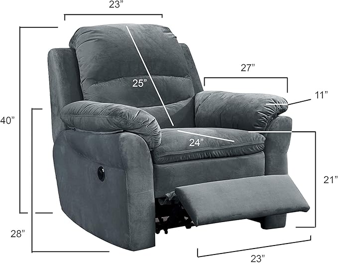 Felix Collection Contemporary Style Fabric Upholstered Living Room Electric Recliner Power Chair, Dark Grey