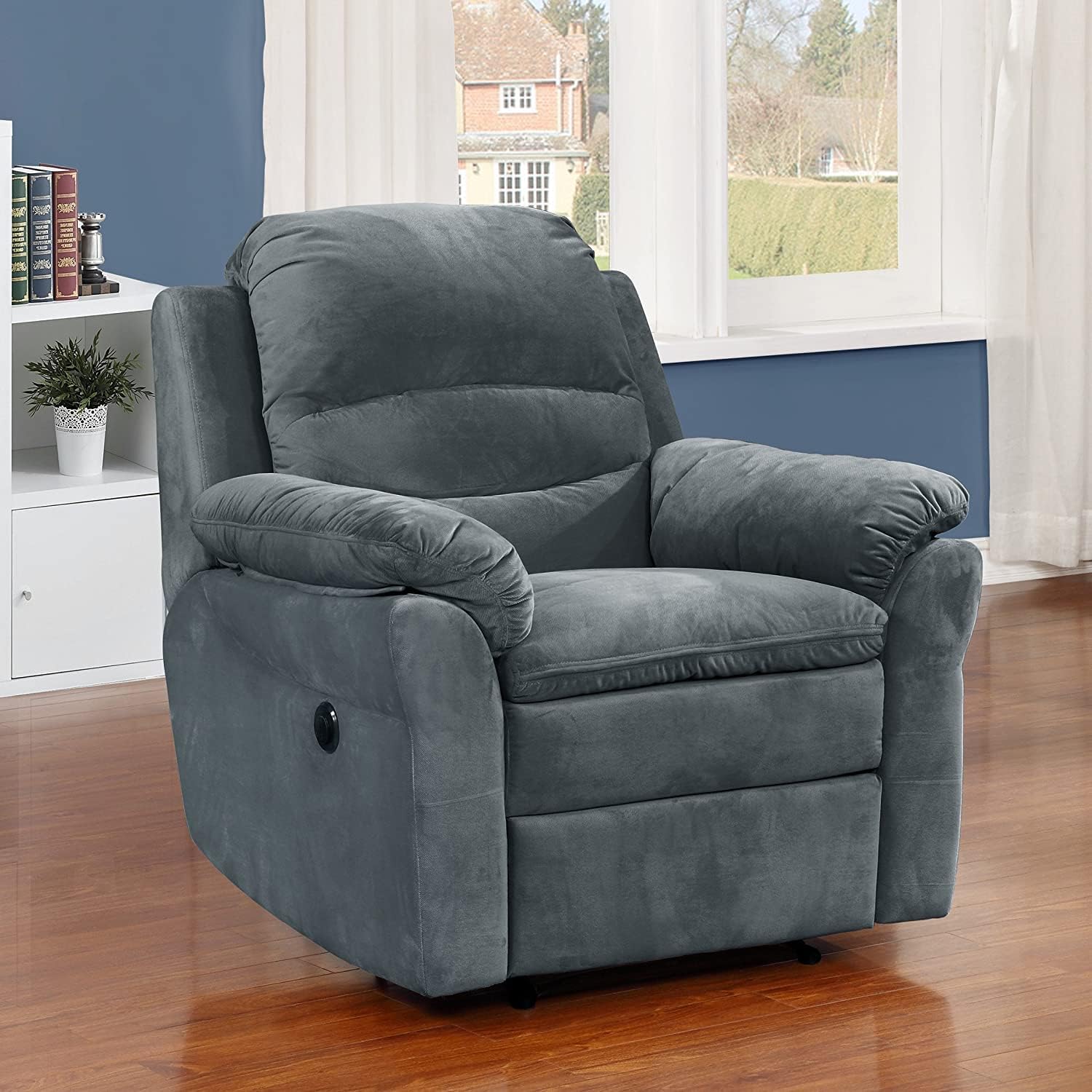 Felix Collection Contemporary Style Fabric Upholstered Living Room Electric Recliner Power Chair, Dark Grey