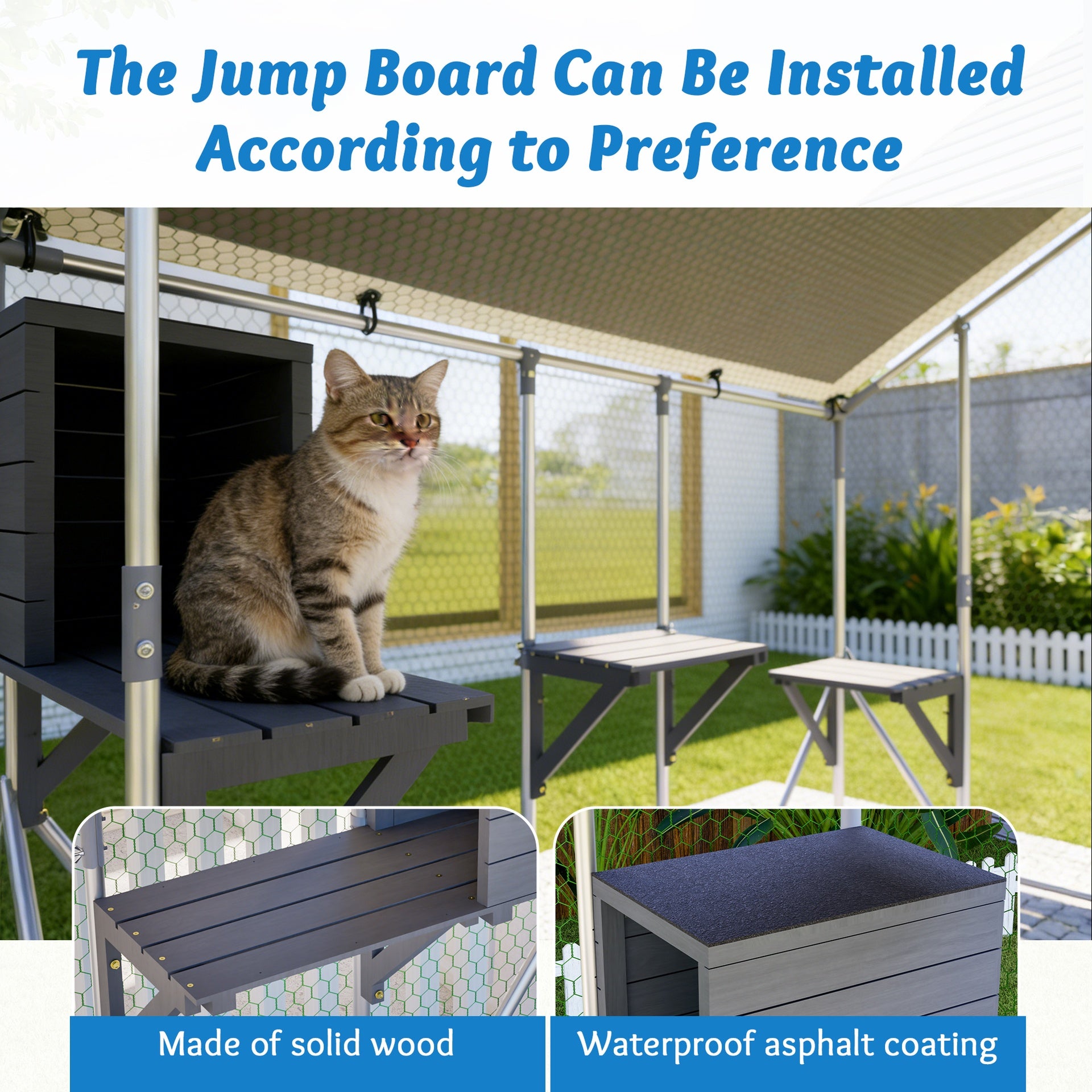 Extra Sturdy 3x2m Outdoor Metal Cat Cage – DIY Solid Wood Platform, Double Safety Lock & Enhanced Stability, Multi-Pet Use, Waterproof Tarp Included