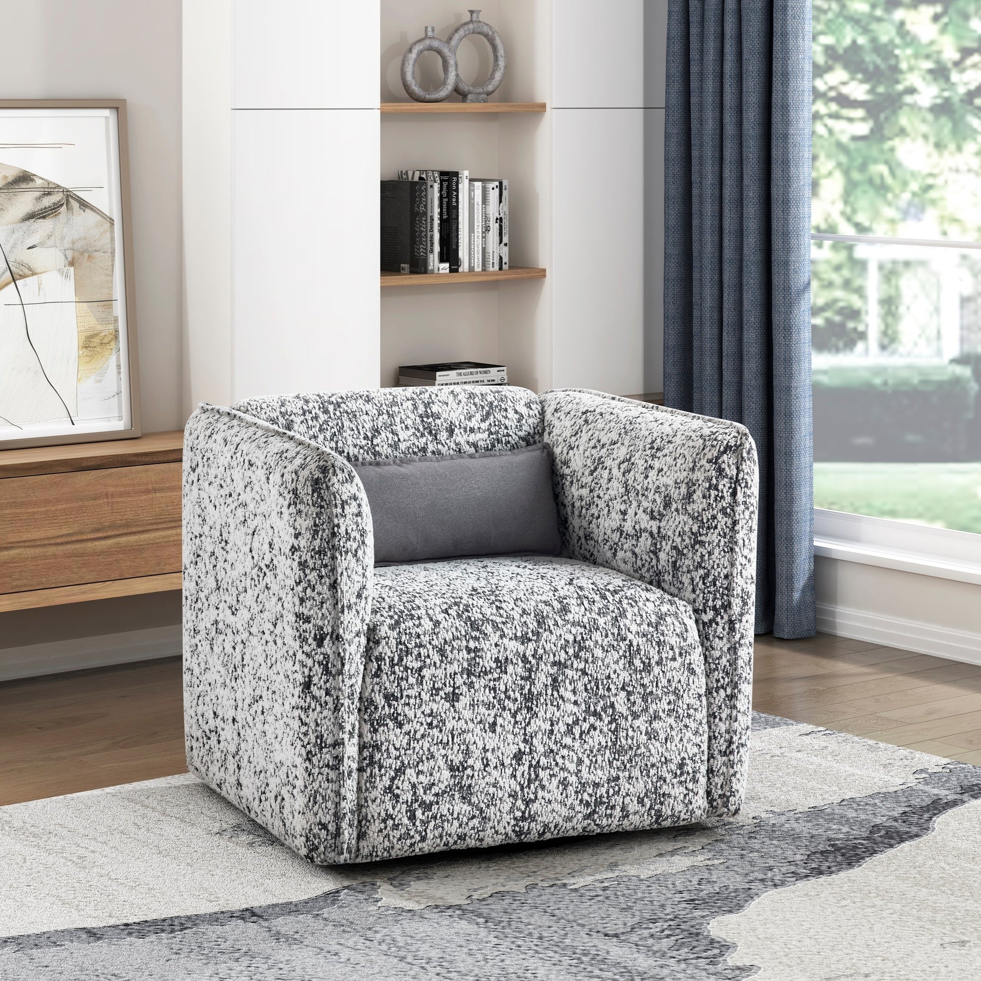Fancy Swivel Chair Jacquard Fabric Upholstery Modern Living Room Furniture 1pc Accent Chair