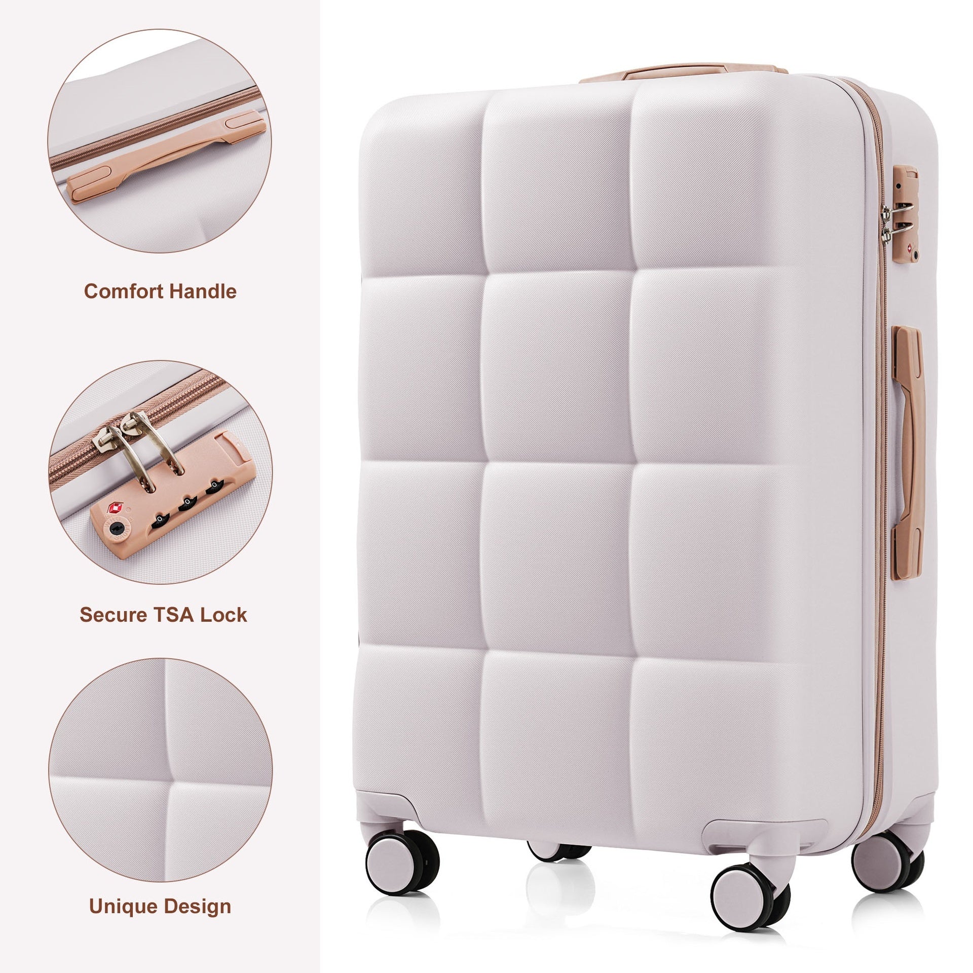 Luggage Set of 3, Airline Certified Carry-on Luggage with Cup Holder, ABS Hard Shell Luggage with Spinner Wheels, light grey