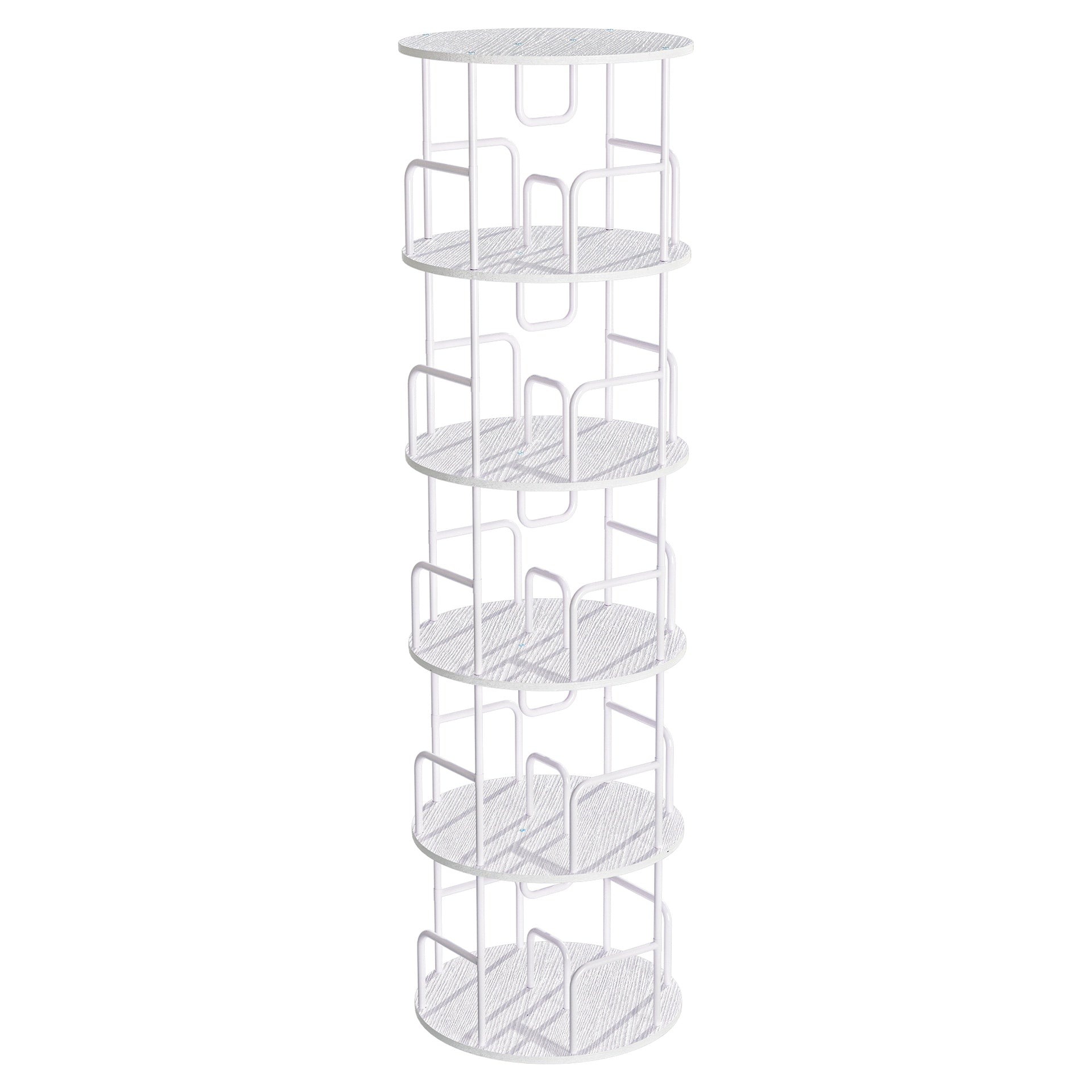Rotating Bookshelf Tower 5 Tier,Spinning Bookcase, Revolving 360 Book Shelf Narrow Tall Bookcase, Vertical Turning Round storage Bookshelf ,Book Shelf Organizer for Bedroom, Living Room, White
