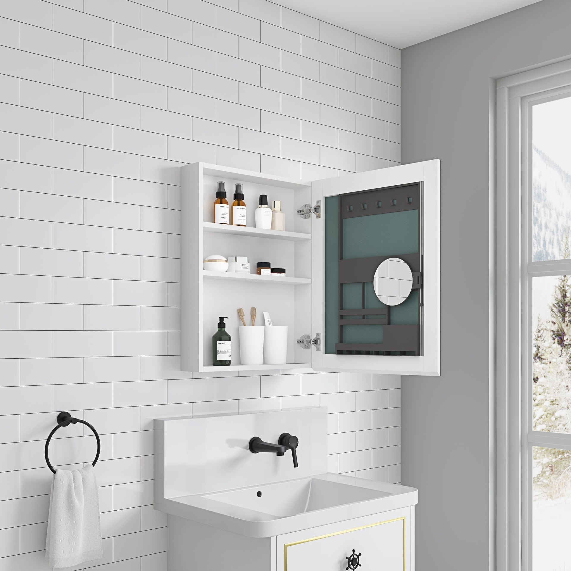 20'' W x 26'' H Surface Frameless Mirror Medicine Cabinet, Beveled Mirror Edges Bathroom Medicine Cabinet, Right opening door