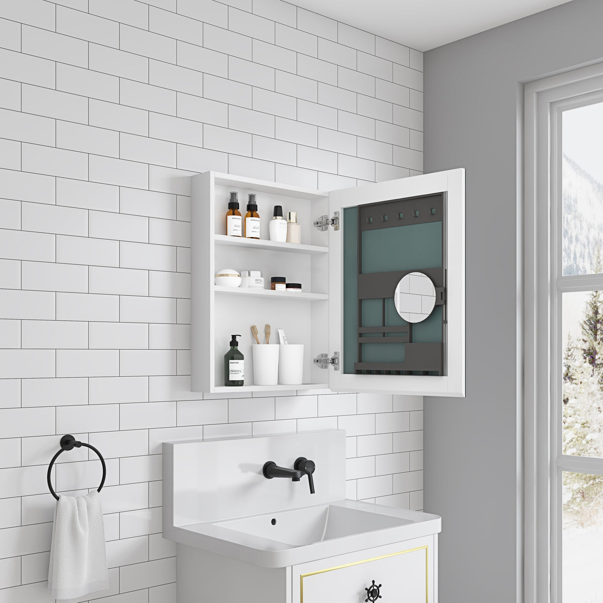 20'' W x 26'' H Surface Frameless Mirror Medicine Cabinet, Beveled Mirror Edges Bathroom Medicine Cabinet, Right opening door