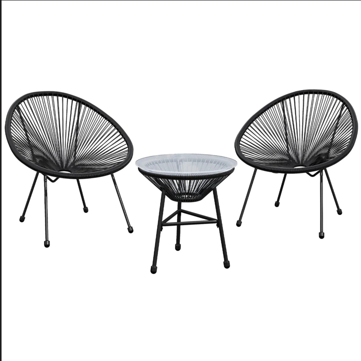 3-Piece Acapulco Wicker Patio Bistro Set with 2 Black Chairs & Glass Table