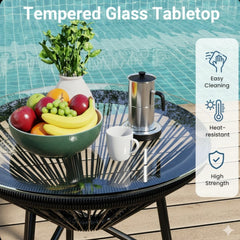 3-Piece Acapulco Wicker Patio Bistro Set with 2 Black Chairs & Glass Table