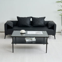 Rectangle Coffee Table with Gray Tempered Glass top and Black Legs,Modern Table for Living Room