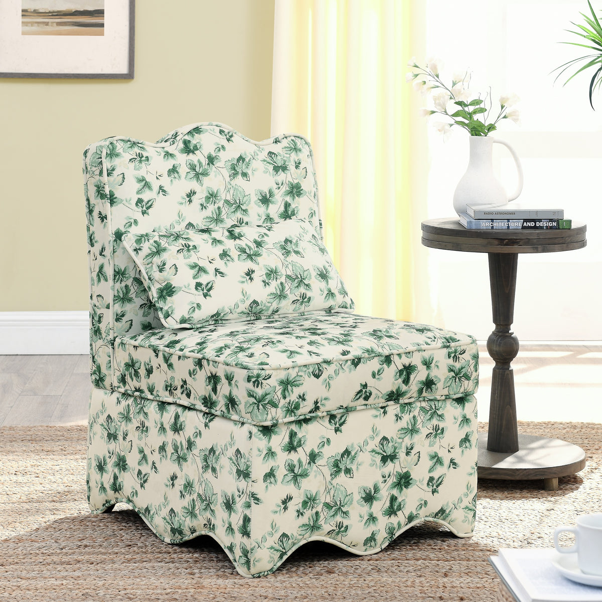 Flannel single dining chair with soft seat cushion and backrest, no armrests, matching pillow can be used as waist cushion, this dining chair can be used in the living room - GREEN