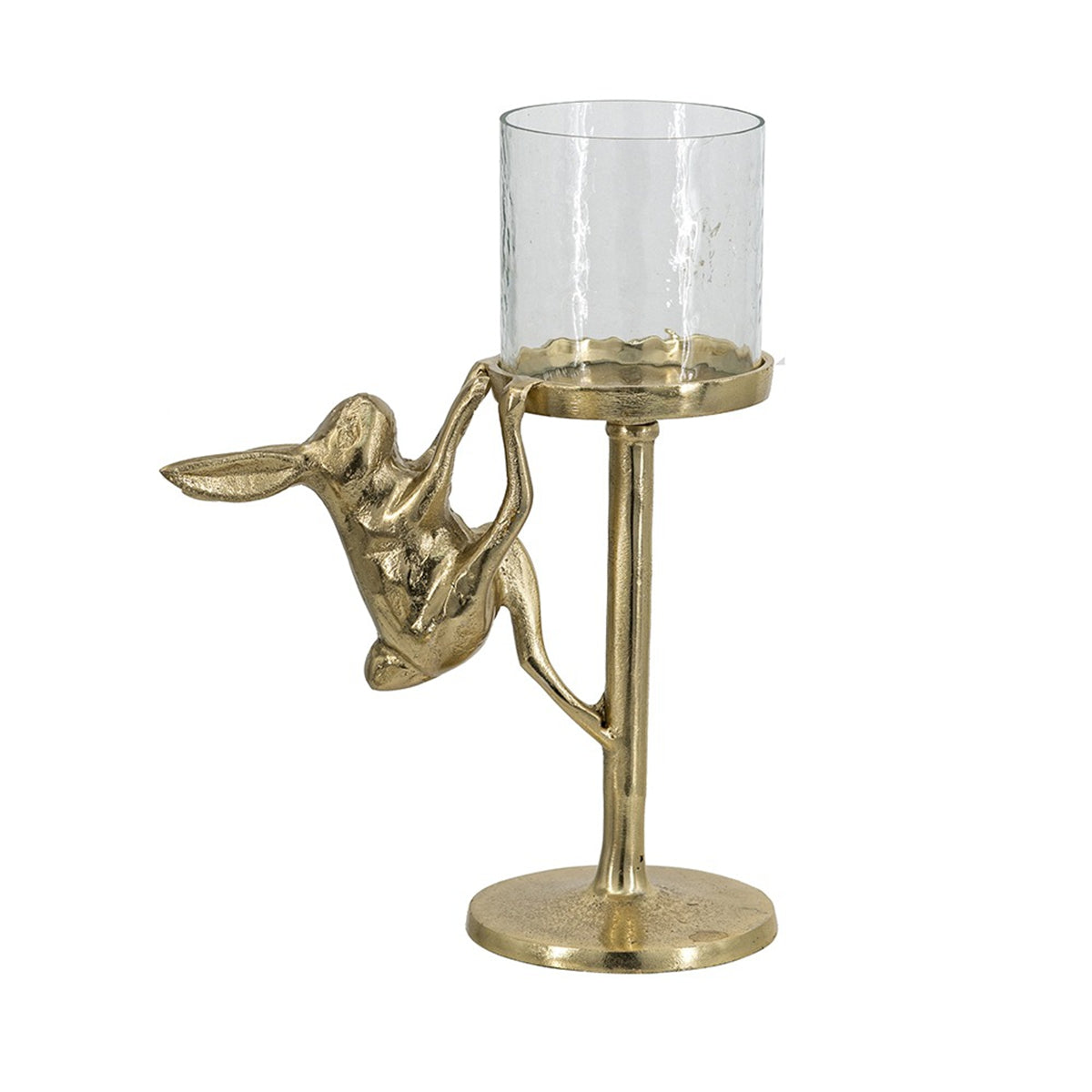 7.9x4x11" Gold Rabbit Pillar Candle Holder with Clear Glass Hurricane Shade