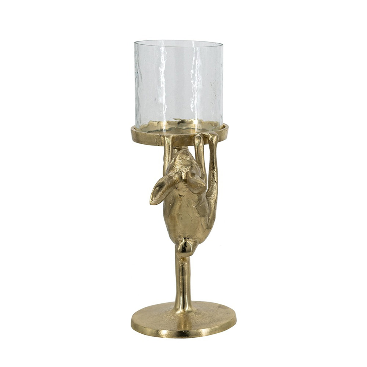 7.9x4x11" Gold Rabbit Pillar Candle Holder with Clear Glass Hurricane Shade