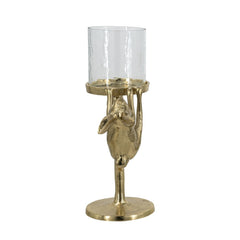 7.9x4x11" Gold Rabbit Pillar Candle Holder with Clear Glass Hurricane Shade