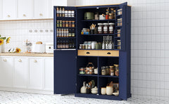 [Assembly Video Provided]TOPMAX 40.2x20x71.3inch High Freestanding Kitchen Pantry Large Cupboard Storage Cabinet with 2 Drawers, 2 Adjustable Shelves, 8 Door Shelves for Kitchen, Dining Room,Blue