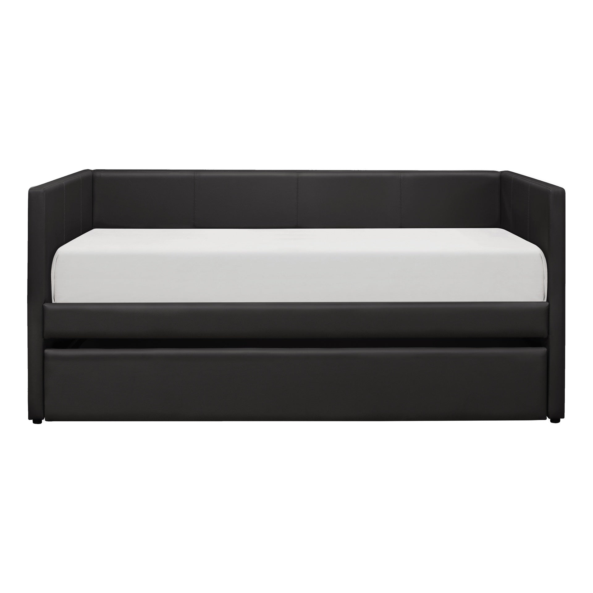 Black Faux Leather Upholstered Contemporary Daybed with Trundle Wooden Furniture 1pc