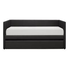 Black Faux Leather Upholstered Contemporary Daybed with Trundle Wooden Furniture 1pc