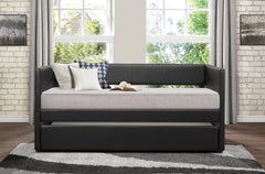Black Faux Leather Upholstered Contemporary Daybed with Trundle Wooden Furniture 1pc