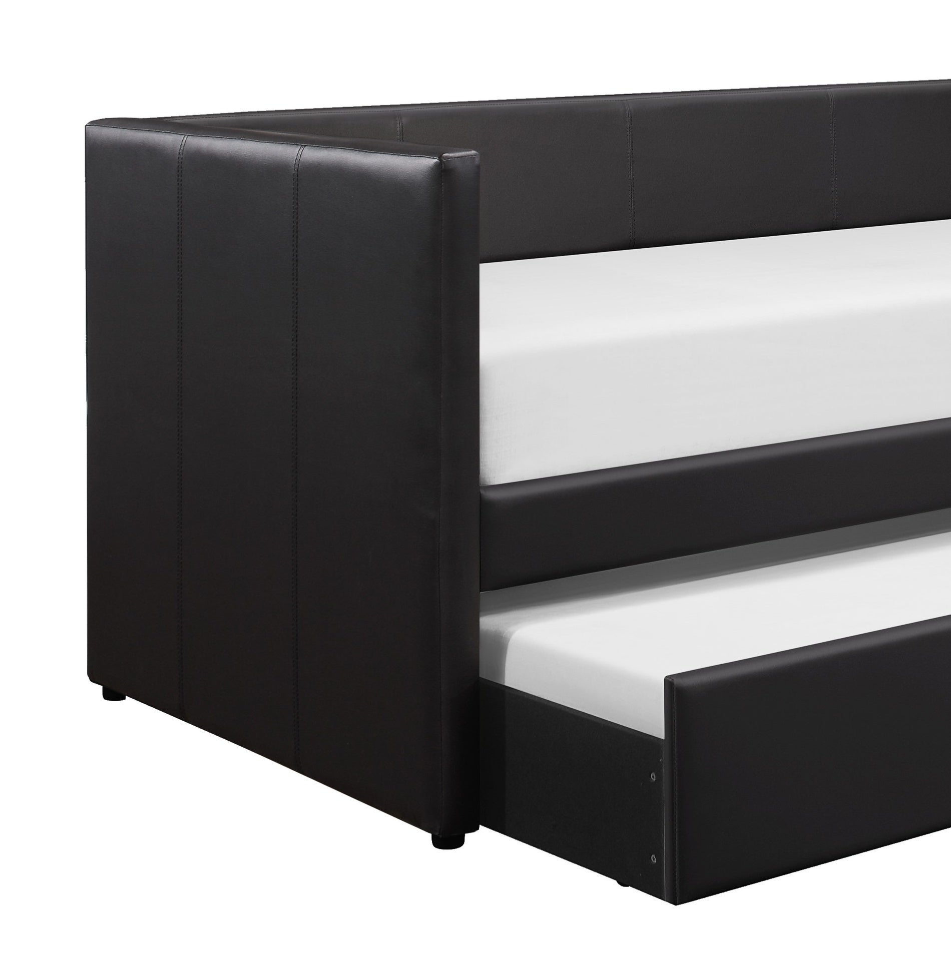 Black Faux Leather Upholstered Contemporary Daybed with Trundle Wooden Furniture 1pc