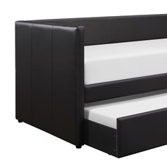Black Faux Leather Upholstered Contemporary Daybed with Trundle Wooden Furniture 1pc